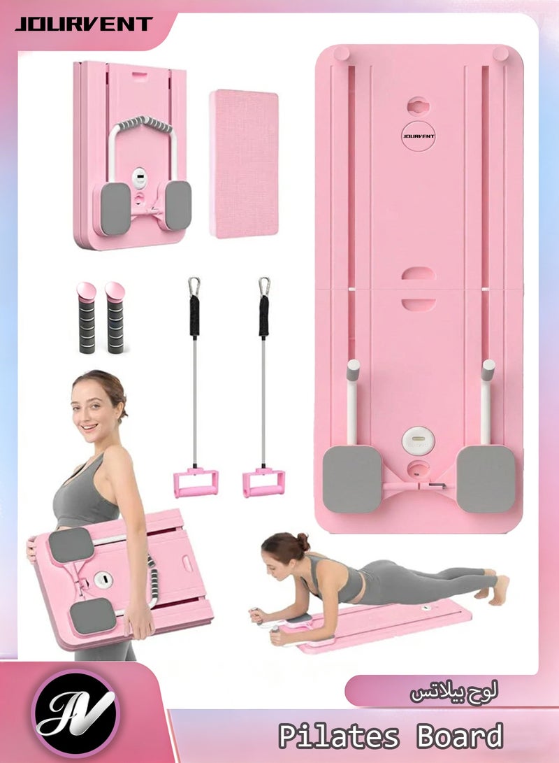Jourvent Pilates Board - 2024 Pilates Reformer Set, Multi-Purpose Foldable Pilates Reformer Board for Home, 5 in 1 Pilates Sliding Board (Pink) - Image 1